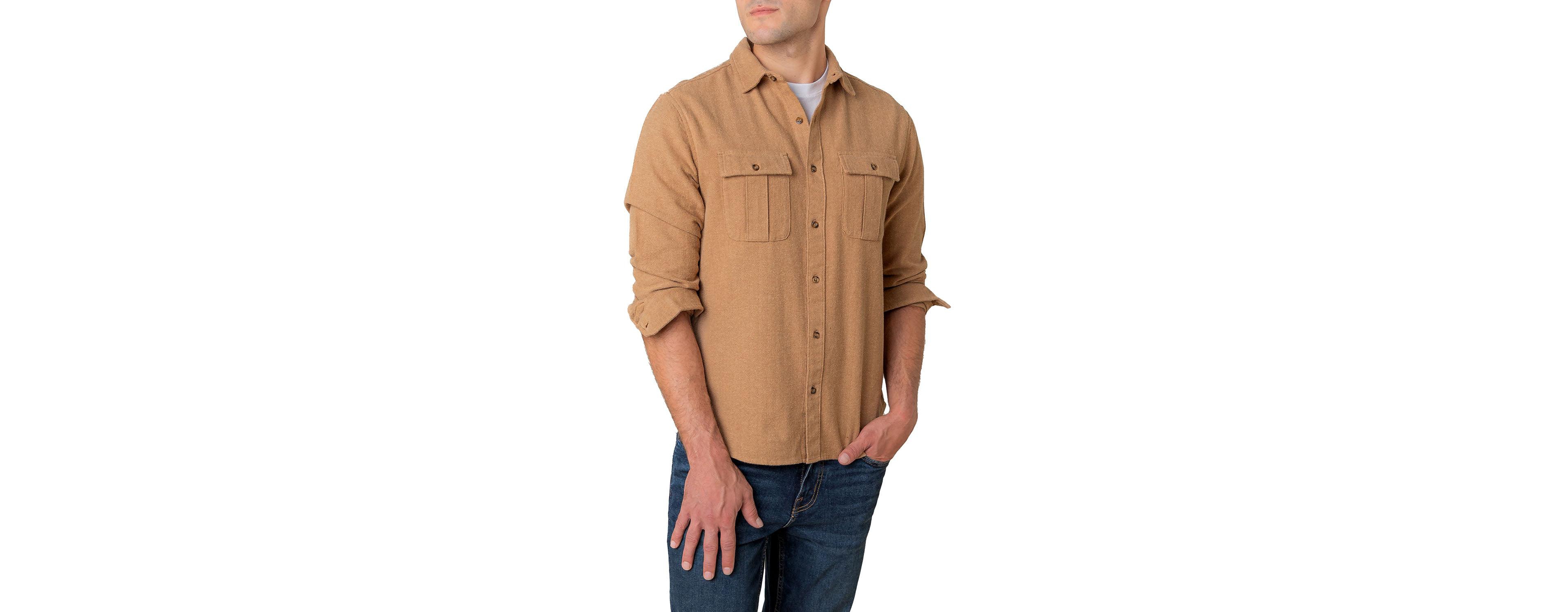 Hope & Henry Men's Organic Flannel Double Pocket Button Down Shirt