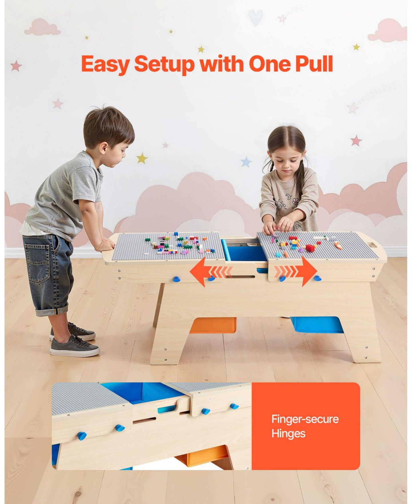 Детские конструкторы SUGIFT Multi-Activity Wooden 200-Piece Activity Table with 3 Storage Bins, Ages 3+, цвет: Натуральный — фото 7