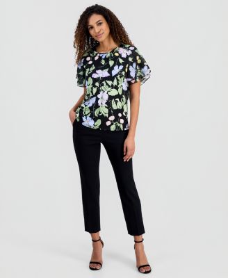Women's Flutter-Sleeve Floral Top