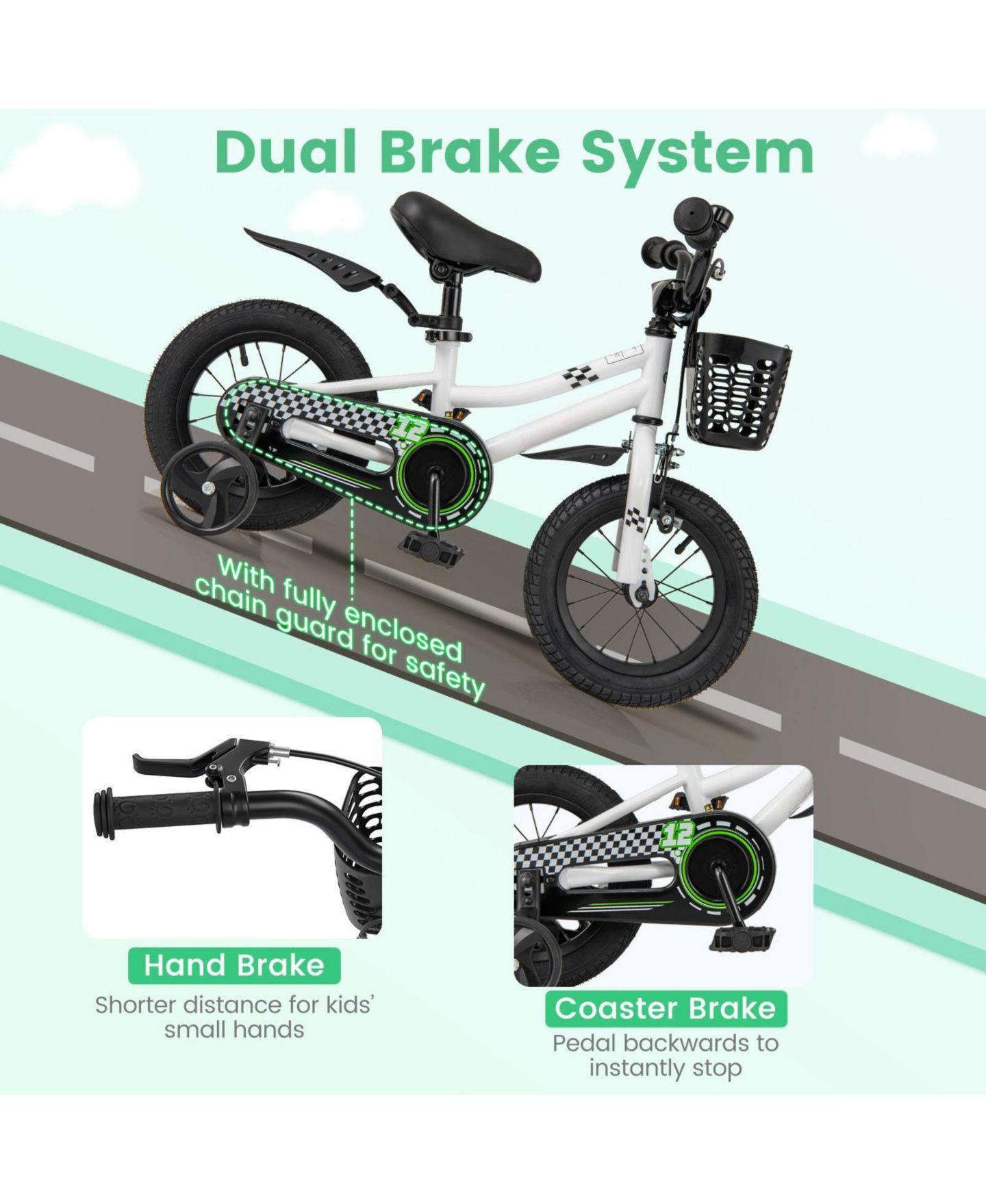 Детская игрушка HONGGE 12-Inch Kids Training Bike with Dual Brakes and Adjustable Seat, цвет: Белый — фото 8