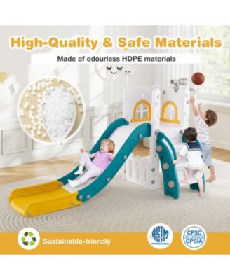 6 In 1 L Shaped Toddler Slide With Climber Basketball Hoop Telescope And Storage Area
