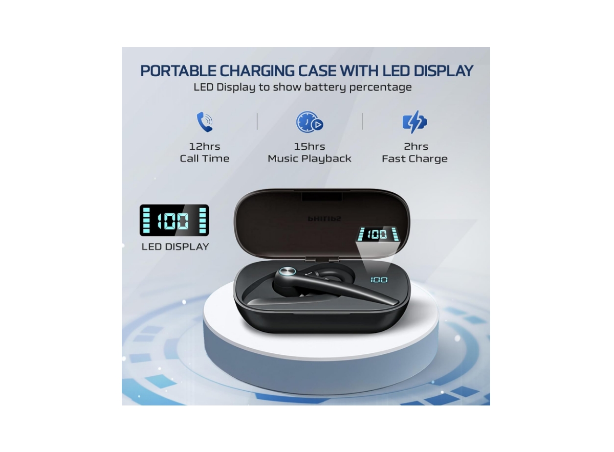 Philips Wireless Bluetooth Headset with Noise-Cancelling Microphone and Charging Case