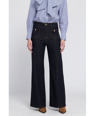 Women's Patch Pocket Wide Leg Jean Wide-Leg Pants