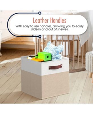 6 Pack Linen Fabric Kallax Storage Cube Bin with Faux Leather Handles