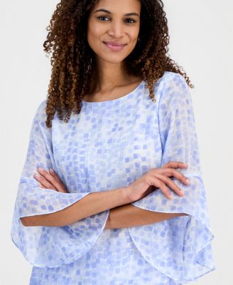 Petite Crewneck Ruffle Sleeve Blouse