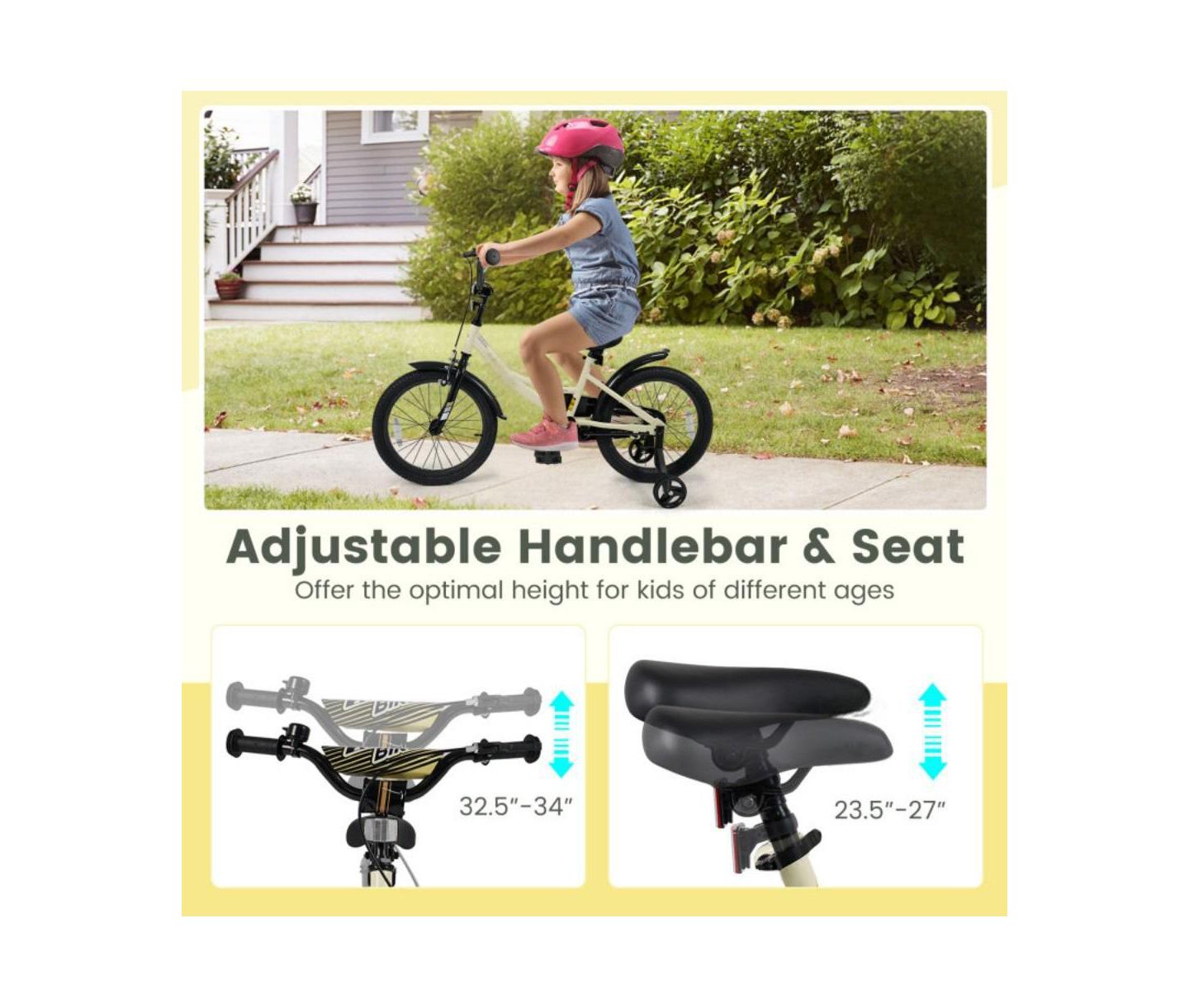 Детская игрушка HONGGE 12-Inch Kids Sport Bike with Adjustable Handlebar and Removable Training Wheels, Ages 3-8, цвет: Бежевый / Хаки — фото 7