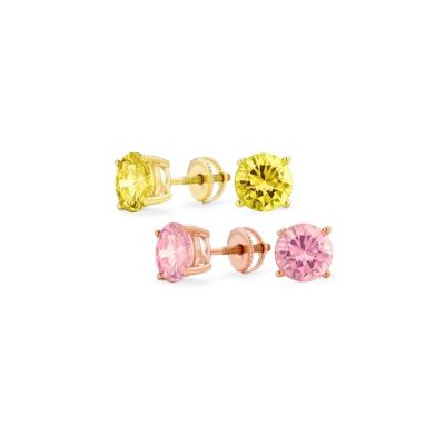 Classic CZ Solitaire Cubic Zirconia Stud Earrings Screwback Posts Sterling