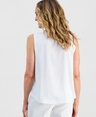 Women's Beaded Split-Neck Sleeveless Top