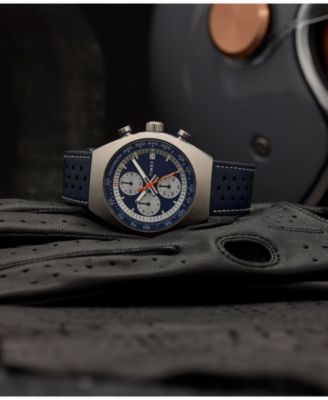 Men's Quartz Analog Blue Leather Watch, 42mm