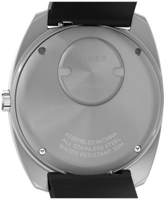 Men's Quartz Analog Black Leather Watch, 37mm