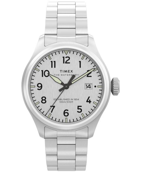 Мужские кварцевые часы Timex с серебристым стальным браслетом, 41 мм