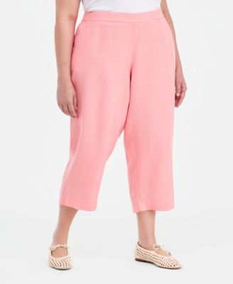Plus Size 100% Linen Cropped Pants