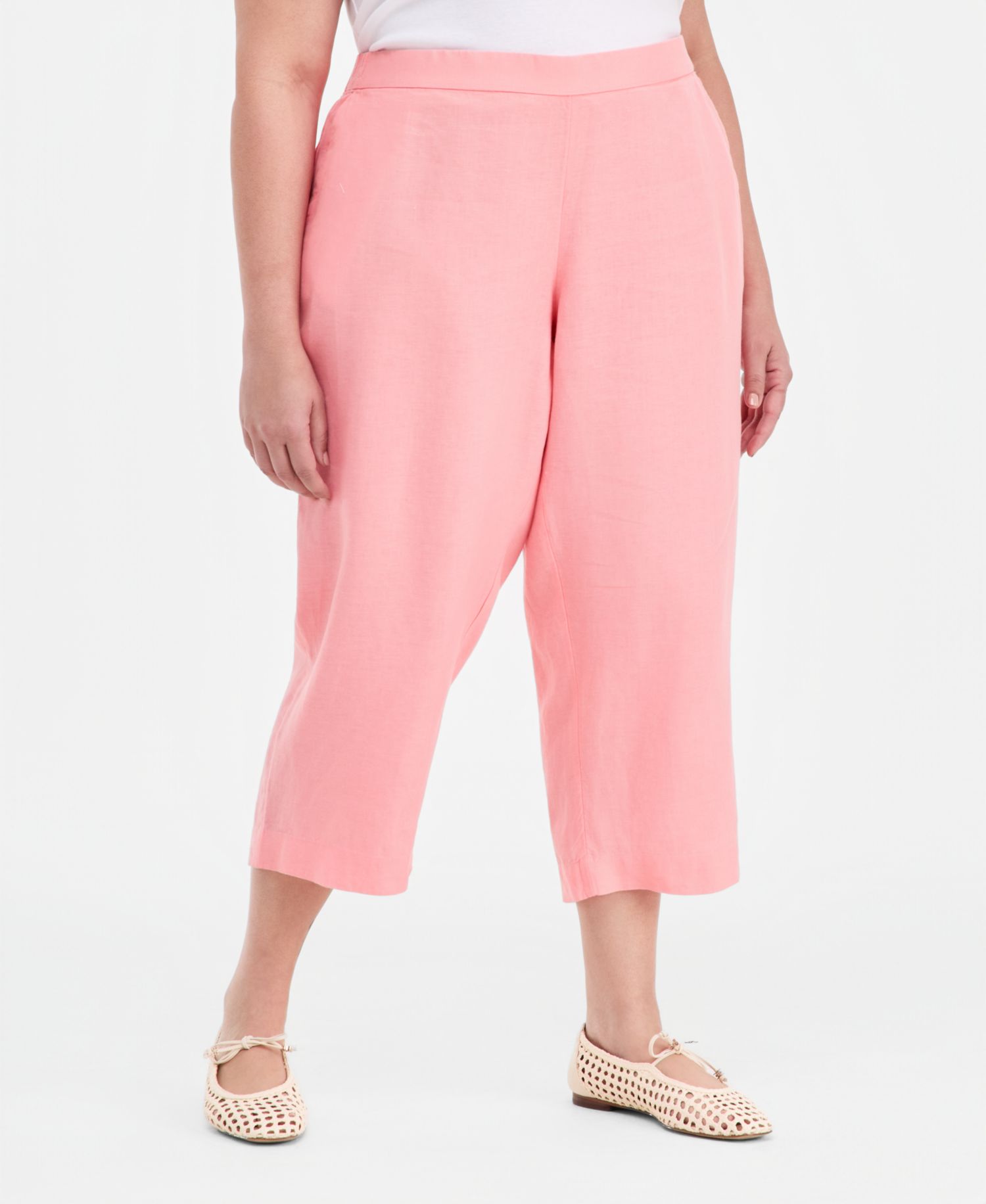 Plus Size 100% Linen Cropped Pants