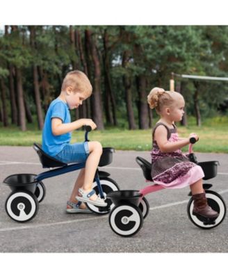 Kids Adjustable Tricycle with Dual Baskets EVA Wheels and Carbon Steel Frame