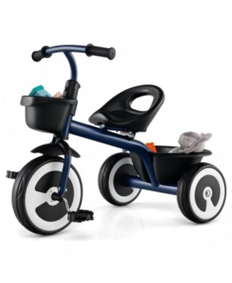 Kids Adjustable Tricycle with Dual Baskets EVA Wheels and Carbon Steel Frame