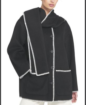 Women's Coat With Detachable Scarf Shirt Jacket