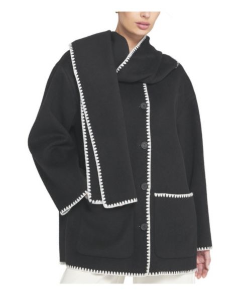 Женские куртки ELLE Collection Women's Coat With Detachable Scarf Shirt Jacket