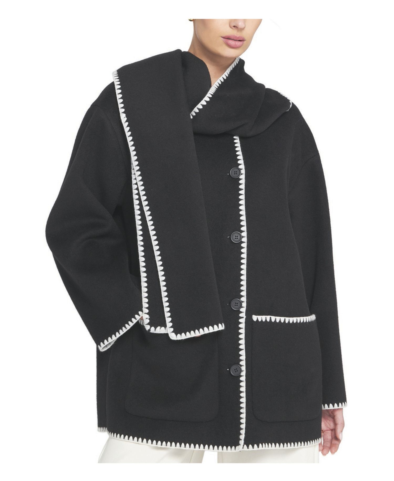 Women's Coat With Detachable Scarf Shirt Jacket