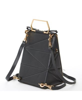 Leather Convertible Backpack Purse Crossbody Bag with Gold Handle