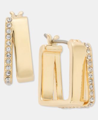 Gold-Tone Pav&eacute; Square Split Hoop Earrings