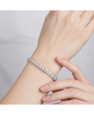 White Gold Plated With Cubic Zirconia 2-stone Cluster Link Tennis Bracelet