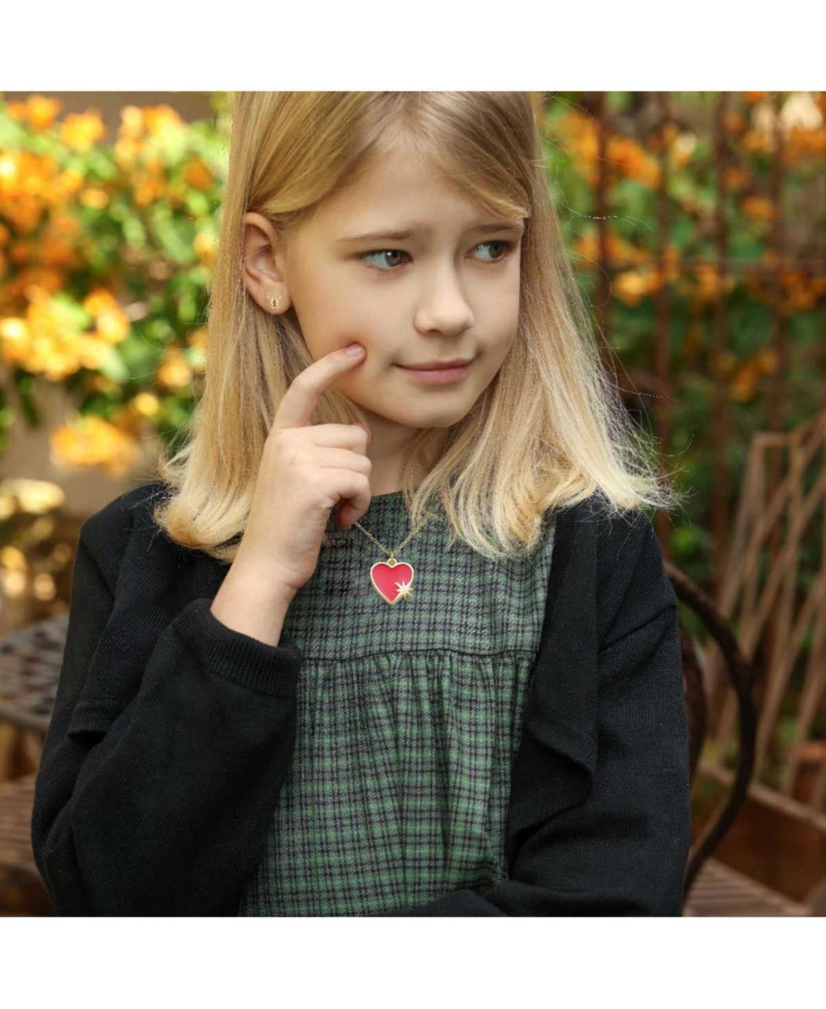 GiGiGirl Teens 14K Gold Plated with Red Enamel Heart & Starburst Design Pendant Necklace