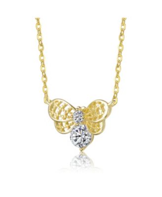 14K Gold Plated with Clear Cubic Zirconia Butterfly Design Necklace