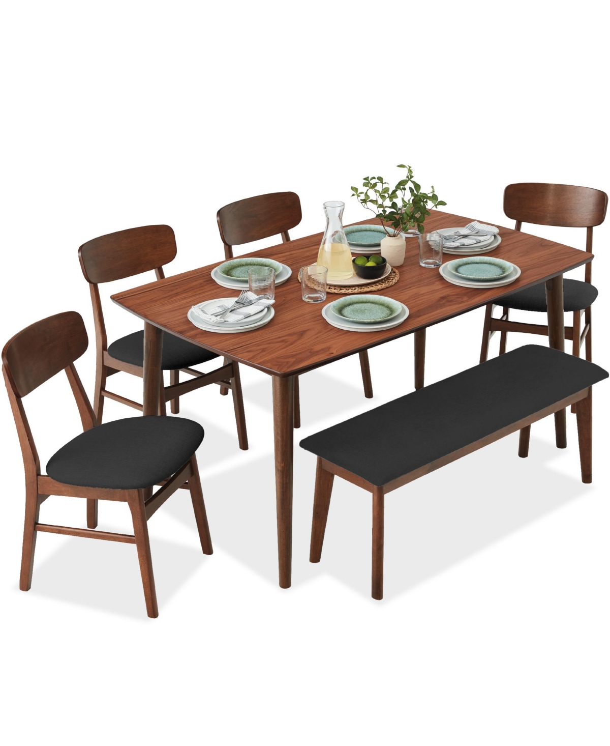 Best Choice Products 6-Piece Mid-Century Modern Upholstered Wooden Dining Set w/ 4 Chairs