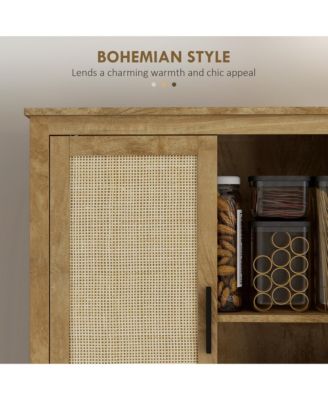 64" Rat Kitchen Storage Cabinet with Adjustable Shelf, Natural