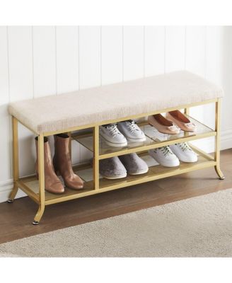 2 Tier Entryway Bench - Modern Shoe Storage Bench Organizer with Cushion
