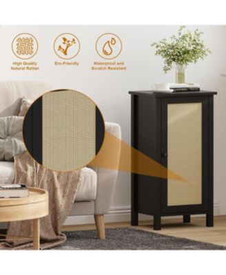 Bamboo Storage Cabinet with Woven Rattan Door, 2-Tier Space-Saving Freestanding Organizer, Natural Finish Nightstand/Side Table, Natural Color