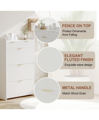 Modern Fluted Shoe Cabinet with 3 Flip Drawers, Slim Shoe Storage Organizer with 2 Drawers