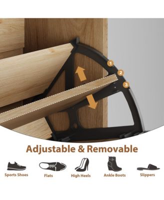 Shoe Cabinet, Rattan Shoe Storage With 2 Flip Drawer and 1 Pull-Out Drawer, Heavy Duty Metal Leg