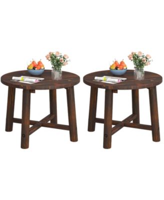 Outdoor Side Table with Solid Wood Structure Small Round Coffee Table for Garden