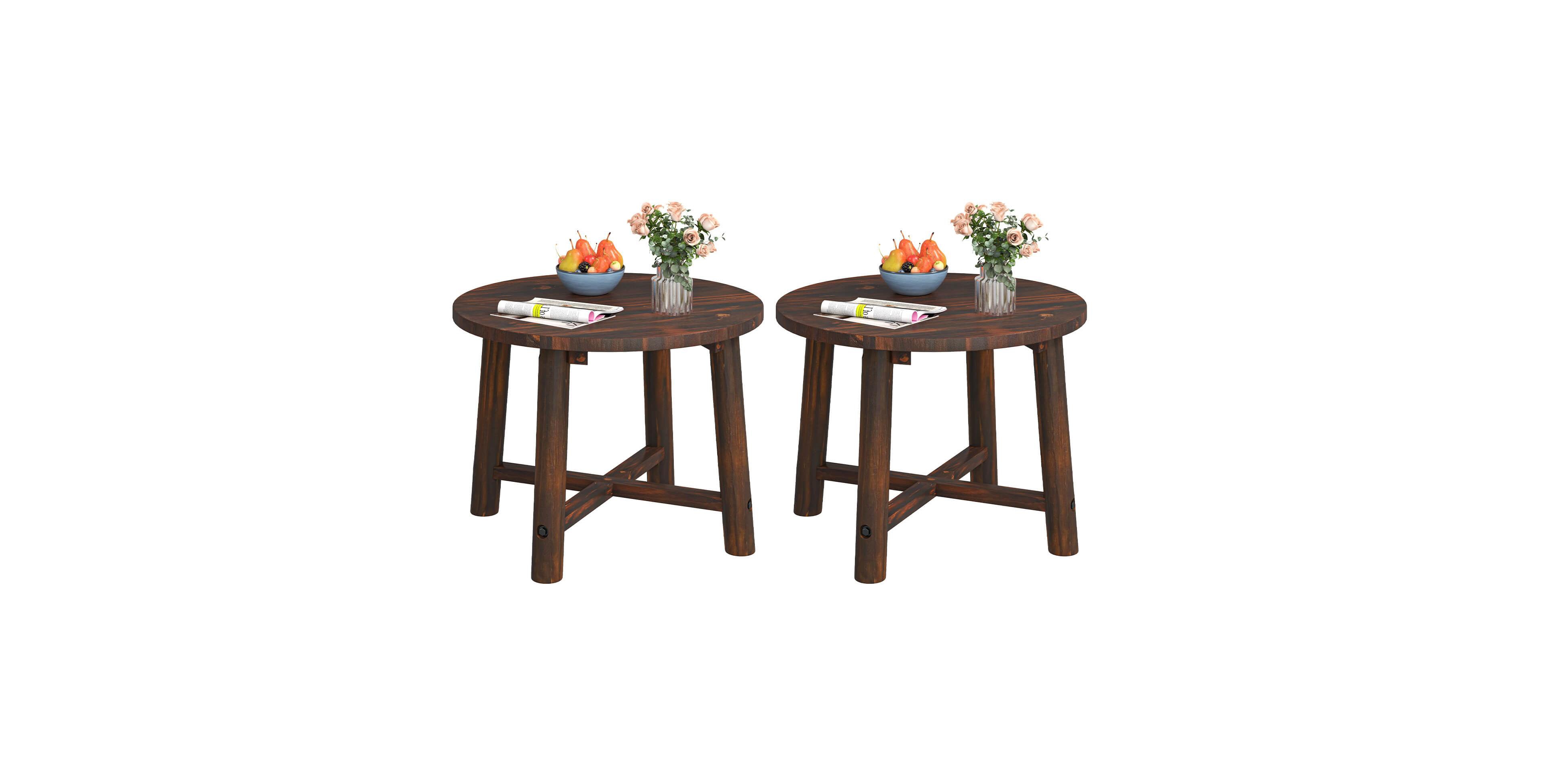 Costway Outdoor Side Table with Solid Wood Structure Small Round Coffee Table for Garden