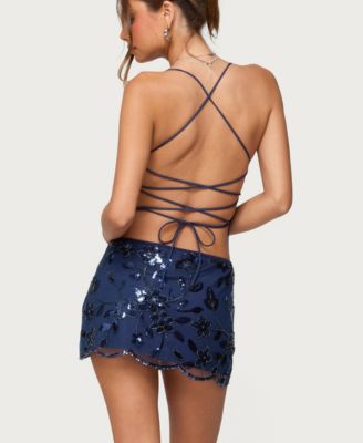 Women's Beaded & Sequin Backless Mini Dress
