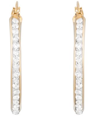 High Polished Crystal Hoop Earrings (1/7 ct. t.w.) in 14k Yellow Gold Over Sterling Silver