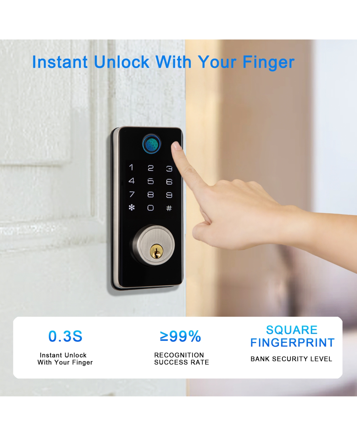 Zachvo Keyless Smart Lock with Fingerprint, Pin, App & Key Access — Electronic Door Lock, Alexa Compatible, Ansi Certified, IP56 Waterproof