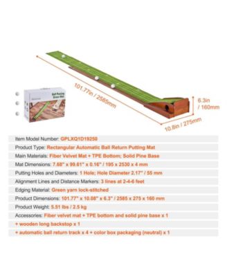 Golf Putting Mat Indoor 1-Hole Green with Ball Return and Wood Base