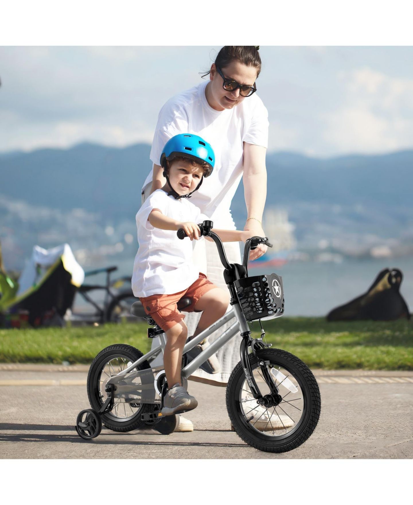 Детская игрушка HONGGE Metal Adjustable Dual-Brake Training Bike with Front Basket, Ages 4-8, цвет: Серебряный — фото 5