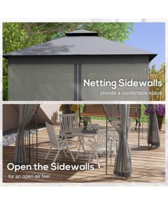 10' x 11.5' Metal Patio Gazebo with Double Canopy and Decorative Tree Motifs