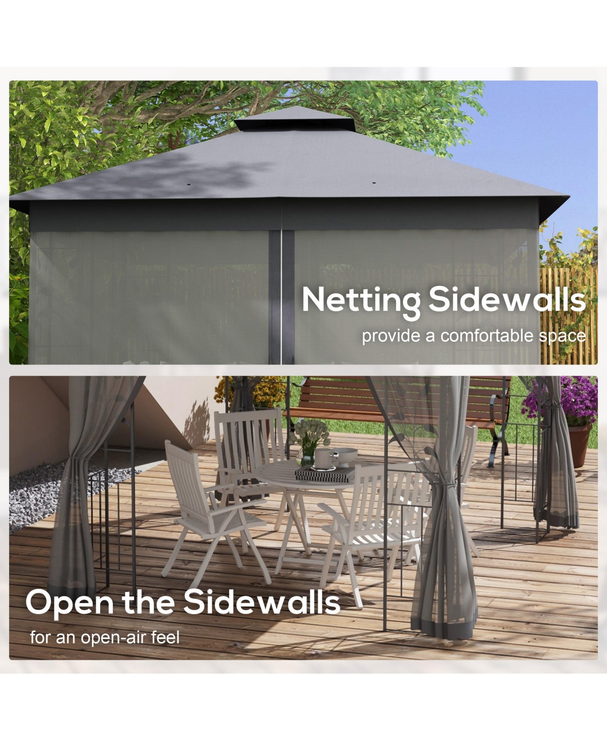 Outsunny 10' x 10' Metal Patio Gazebo, Double Canopy, Tree Motifs,