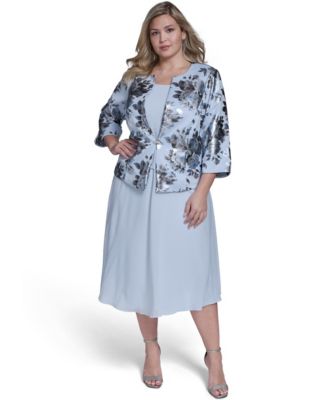 Plus Size 3/4-Sleeve Jacket & Sleeveless Midi Dress