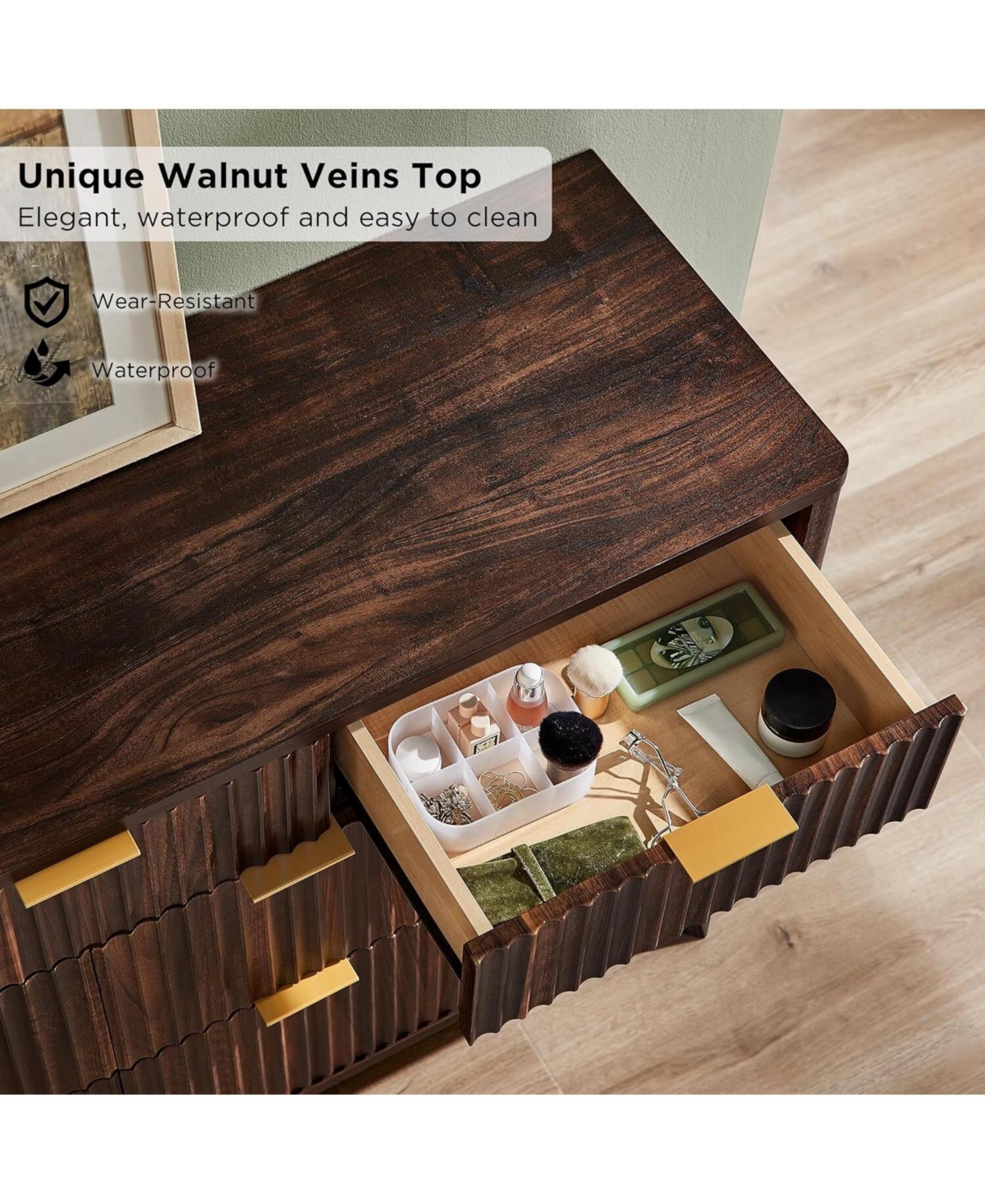 gaomon 54" Wide Modern Fluted 7-Drawer Wood Dresser with Faux Marble Top, Tv Stand and Drawer Organizer