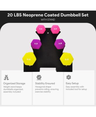 BalanceFrom Neoprene Dumbbell Set with Rack, Nonslip Coated Weights for Women and Men, Strength Training, Multiple Sizes and Colors