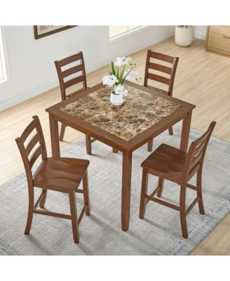 Retro 5-Piece Dining Set with Bar Table and Chairs in Brown