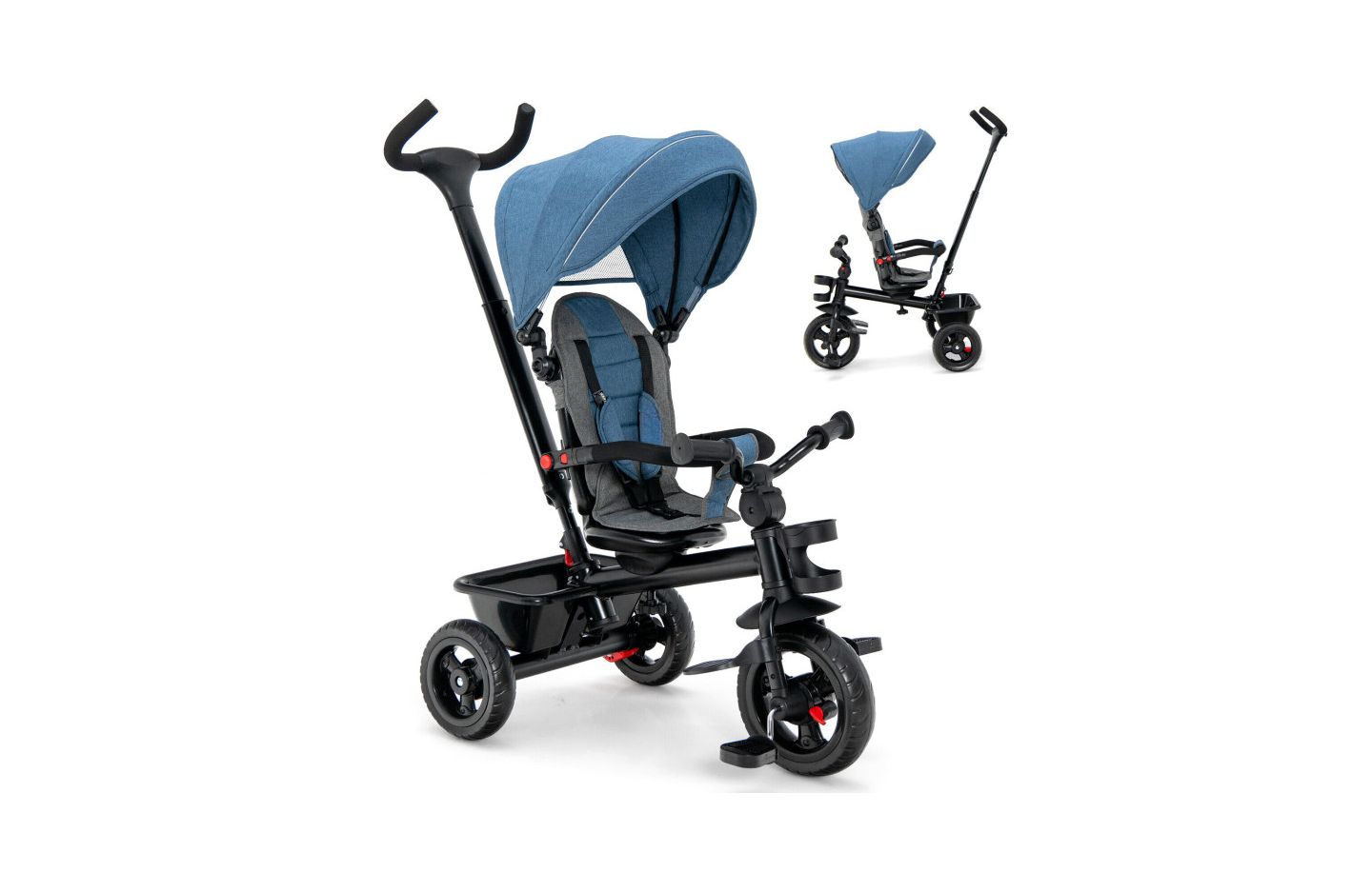 Детская игрушка Slickblue 4-in-1 Convertible Toddler Tricycle with Adjustable Seat and Parent Push Handle, цвет: Синий — фото 6