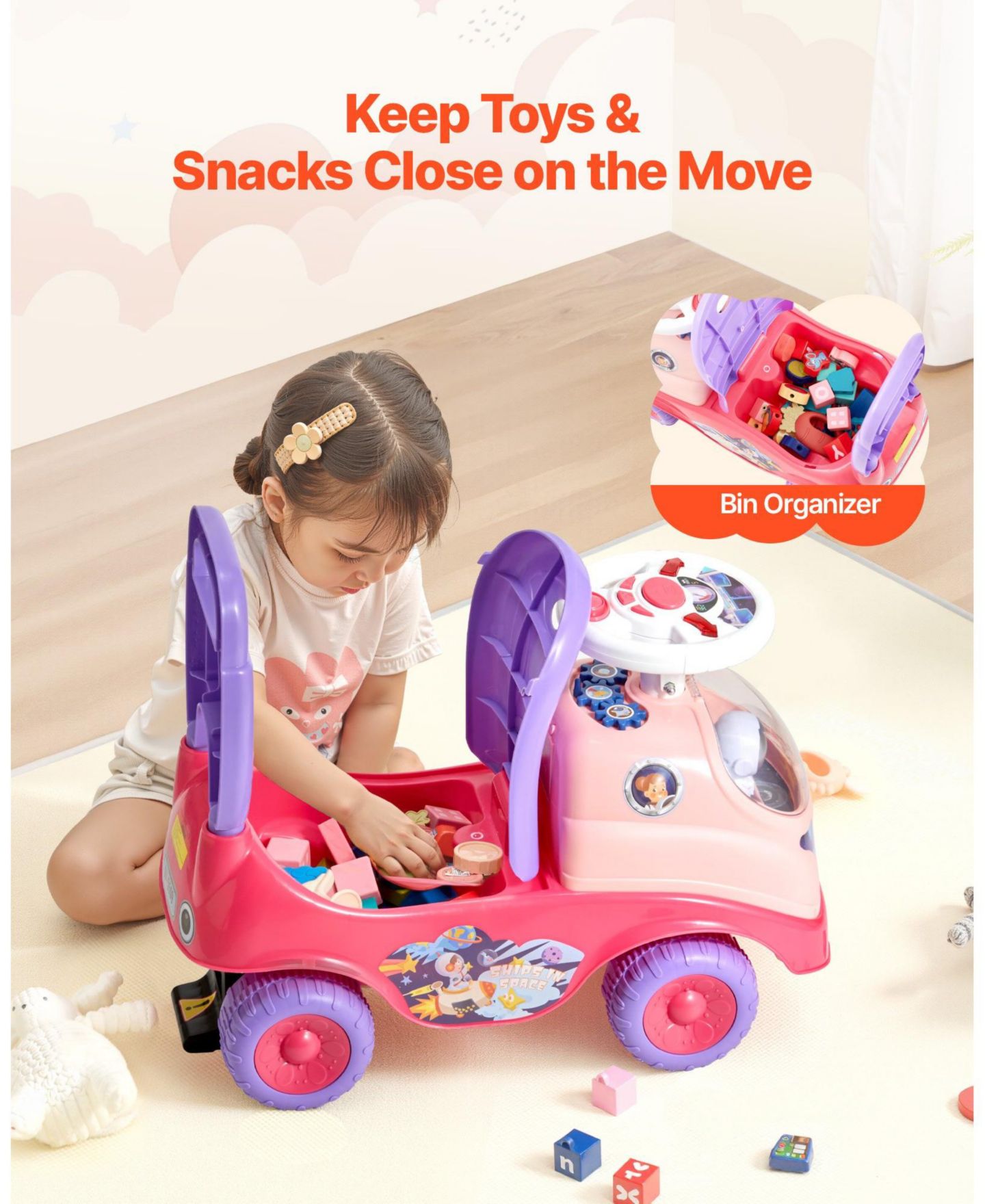 Детская игрушка Mecale Ride On Toddler Foot-to-Floor Push Car, 48.5 lbs Capacity, Ages 19-36 Months, цвет: Розовый — фото 7