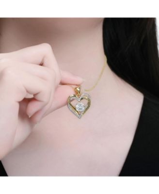 14K Gold Plated Heart ''I Love You'' Pendant with Colored Cubic Zirconia