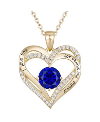 14K Gold Plated Heart ''I Love You'' Pendant with Colored Cubic Zirconia